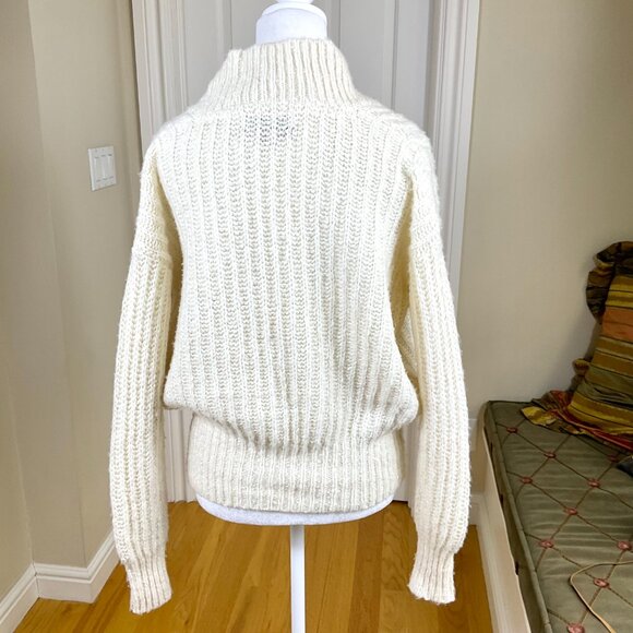 Anthropologie Sweater Pilcro Chunky Knit Shawl Collar Ivory Cream Oversized (XS) - Picture 3 of 6